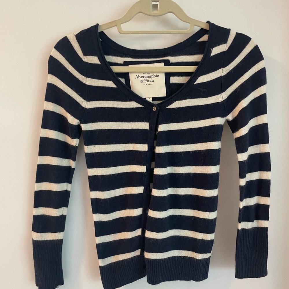 Abercrombie & Fitch Navy and White Striped Button-Front Cardigan